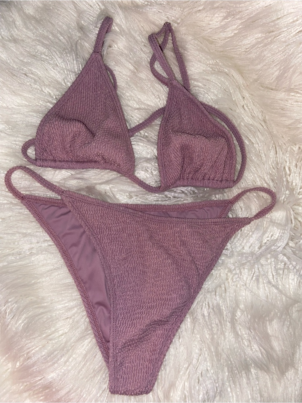 Textured Mauve Triangle Bikini Set - Women Swim